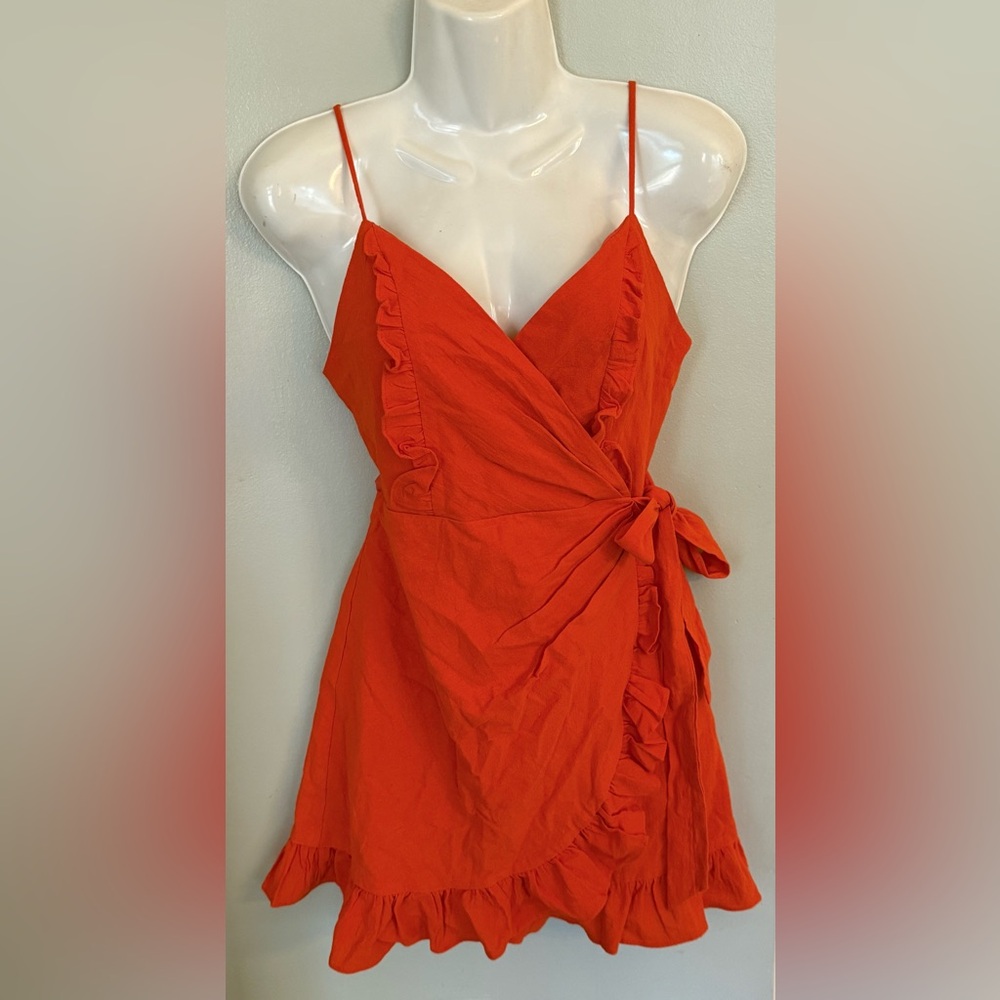 Saints + Secrets Ruffled Wrap Dress US S 4-6 Tangerine Orange Feminine Boho NWT